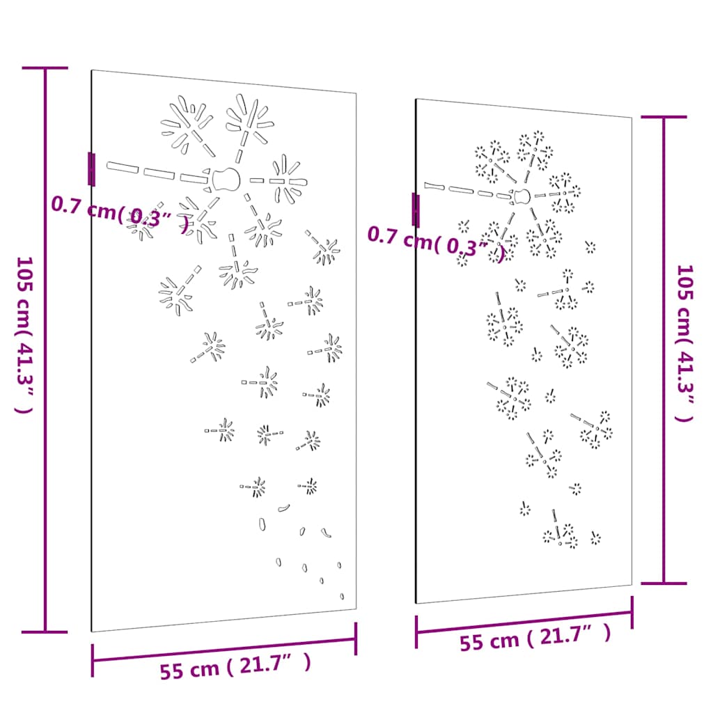2-tlg. Garten-Wanddeko 105x55 cm Cortenstahl Blumen-Design – Bild 9