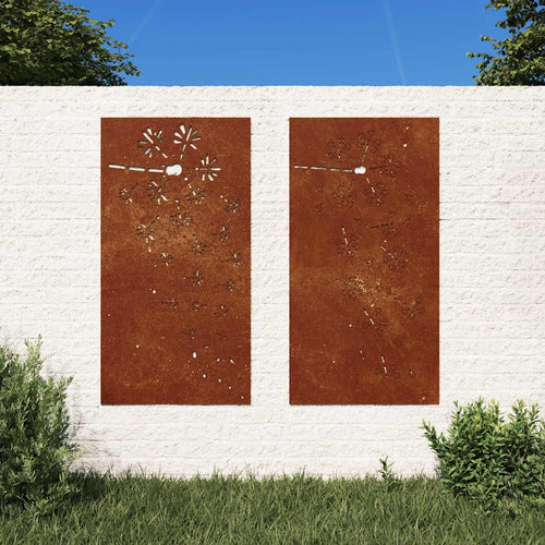 2-tlg. Garten-Wanddeko 105x55 cm Cortenstahl Blumen-Design