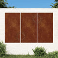 3-tlg. Garten-Wanddeko 105x55 cm Cortenstahl Sonnen-Design