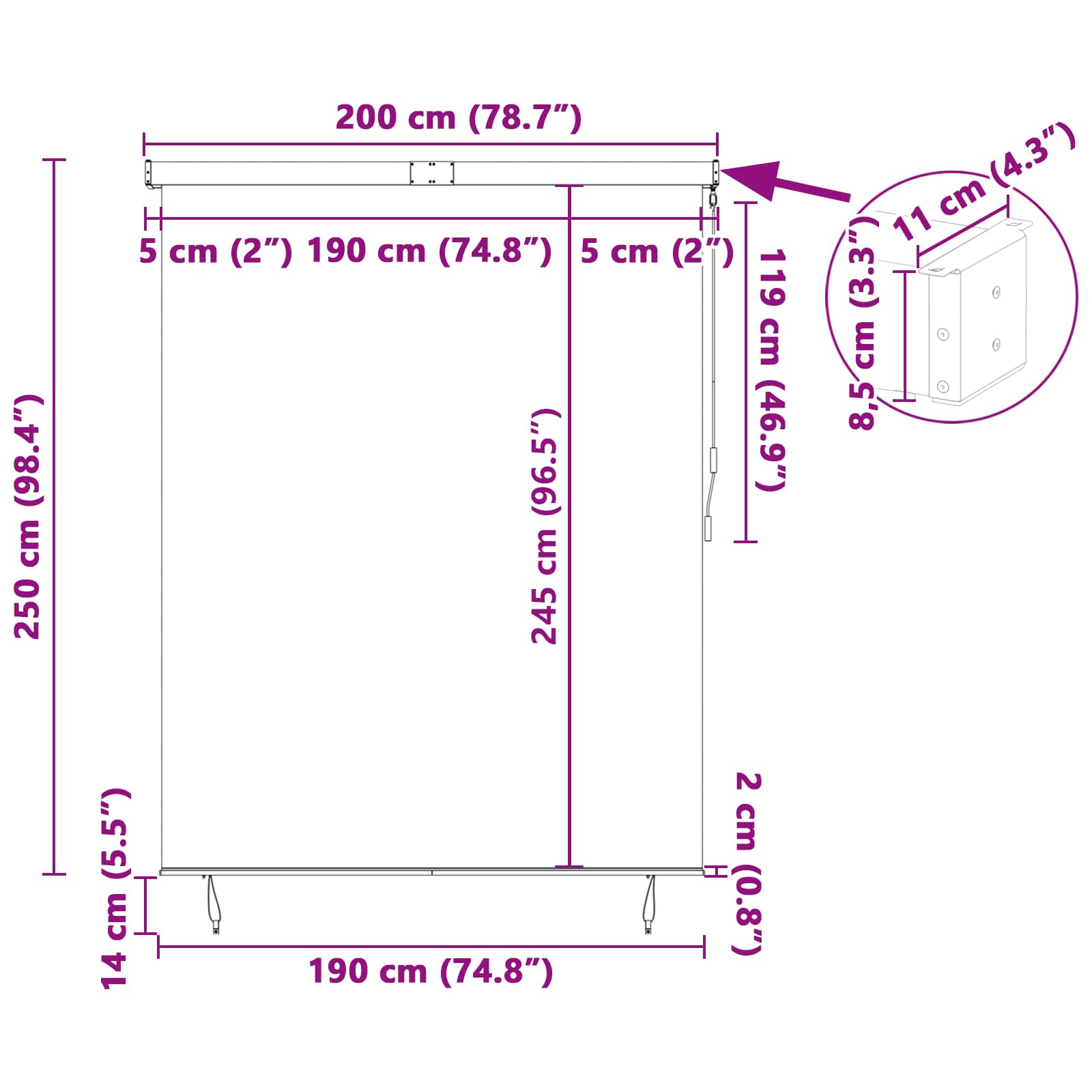 Rollo Anthrazit 200 x 250 cm Stoff und Aluminium – Bild 5