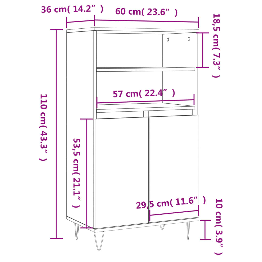 Highboard Sonoma-Eiche 60x36x110 cm Holzwerkstoff – Bild 11