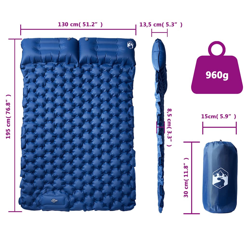 Doppel-Isomatte mit Kissen Selbstaufblasend Marineblau – Bild 6
