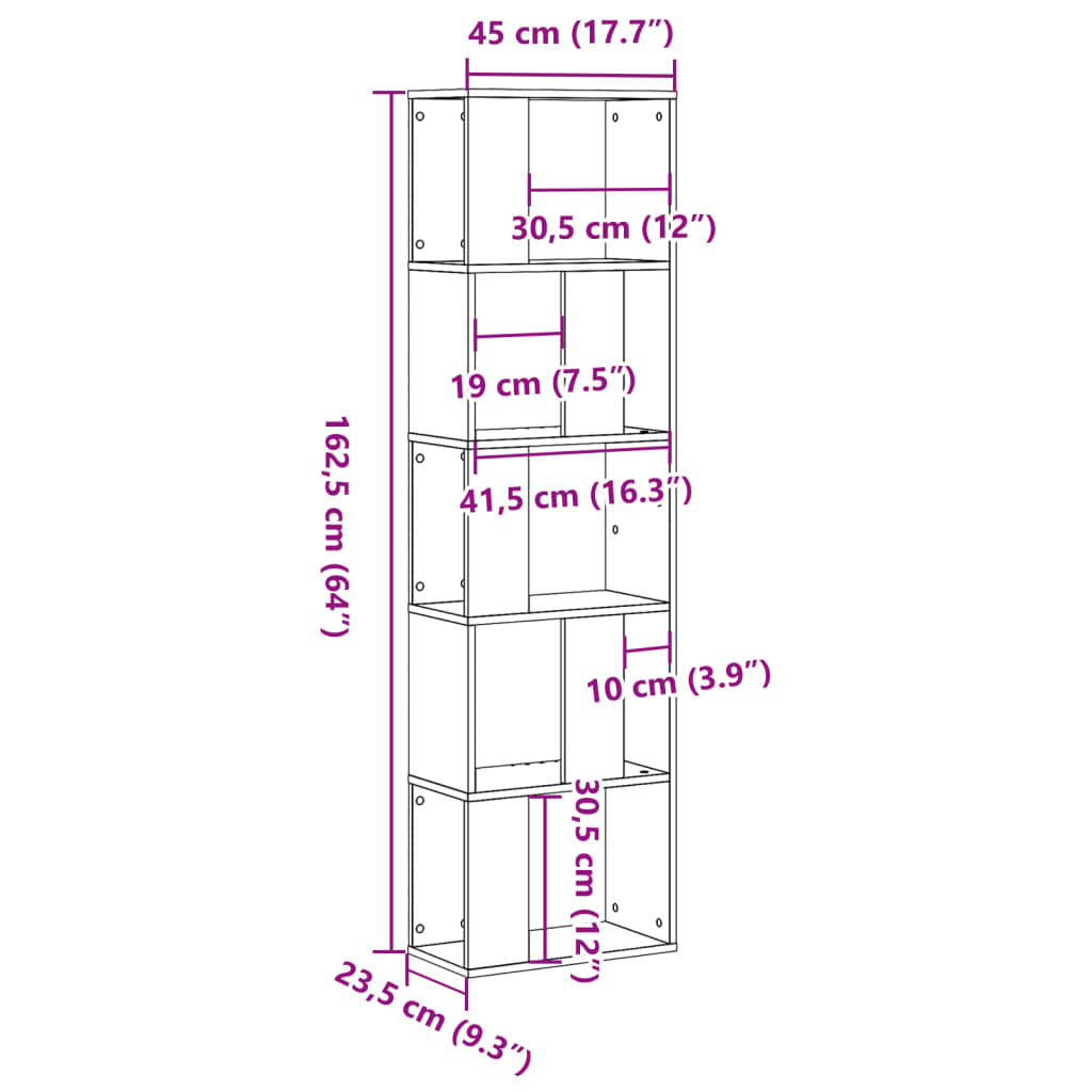 Bücherregal 5 Böden Betongrau 45x23,5x162,5 cm Holzwerkstoff – Bild 8