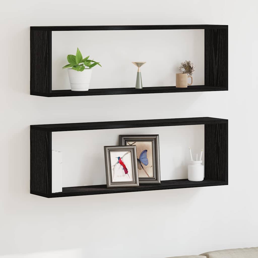 Wandregale Wandhalterung 2 Stk. Schwarz Eichen-Optik