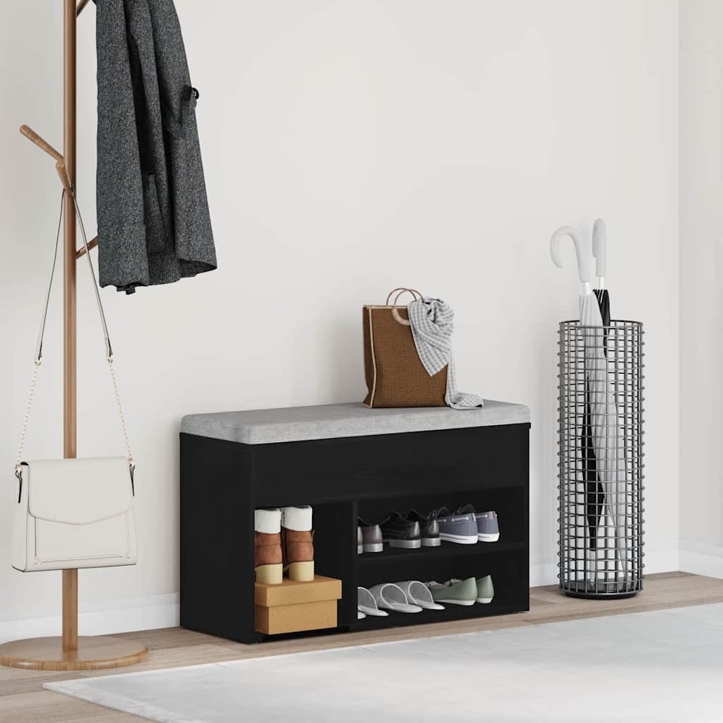 Schuhbank 80 x 30 x 45 cm Holzwerkstoff Schwarz Eichen-Optik