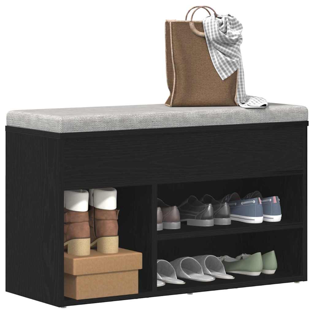 Schuhbank 80 x 30 x 45 cm Holzwerkstoff Schwarz Eichen-Optik – Bild 3