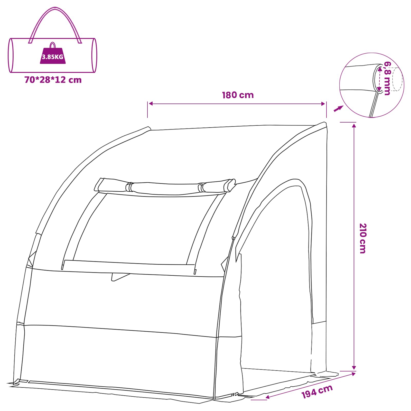 Heckklappenzelt Personen 194 x 180 x 210 cm Grün Taft – Bild 12