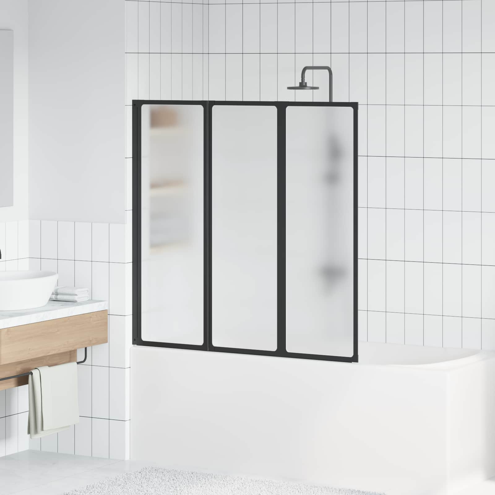 Duschwand Schwarz 120 x 2 x 117 cm Aluminium und PP