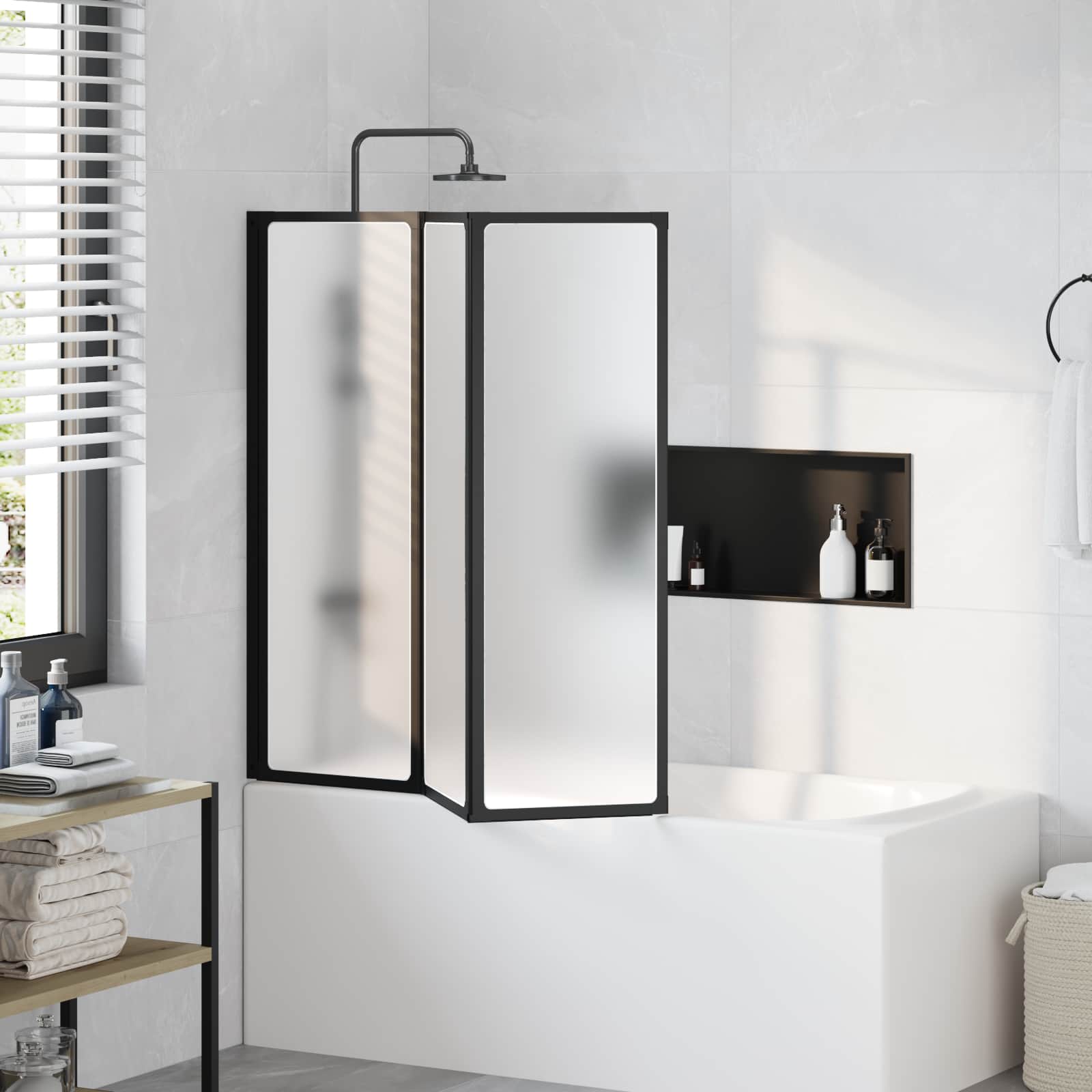 Duschwand Schwarz 120 x 2 x 117 cm Aluminium und PP – Bild 3