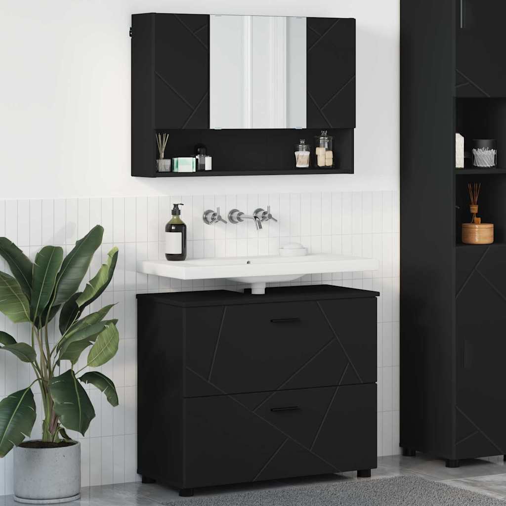 Badezimmermöbel-Set 2 stk. Schwarz 76,5 x 35 x 64 cm