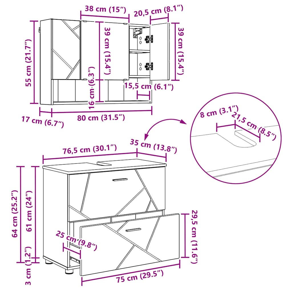 Badezimmermöbel-Set 2 stk. Schwarz 76,5 x 35 x 64 cm – Bild 12