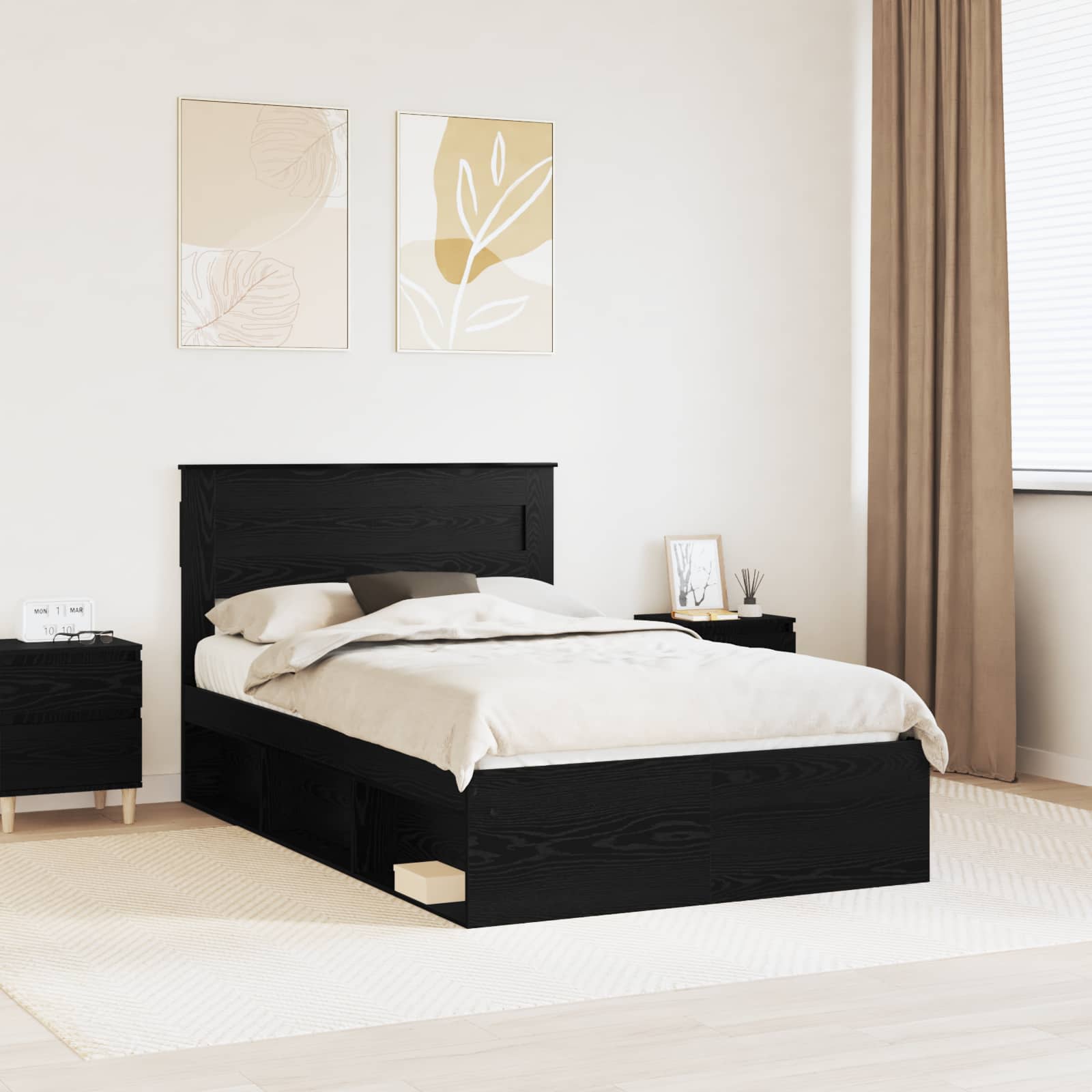 Bettrahmen Schwarz 120 x 190 cm Massives Kiefernholz