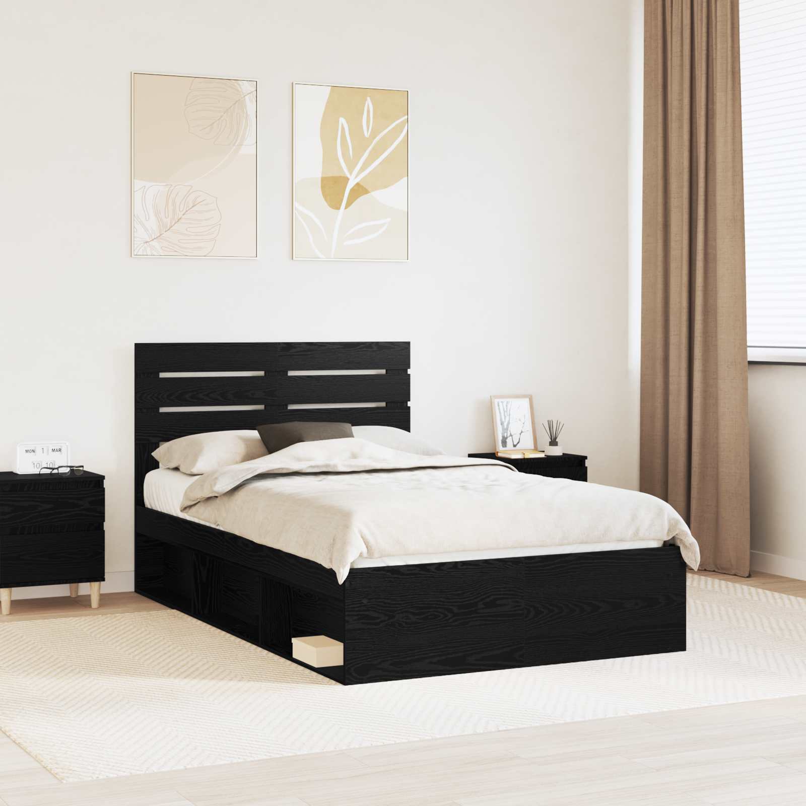 Bettrahmen Schwarz 120 x 190 cm Massives Kiefernholz