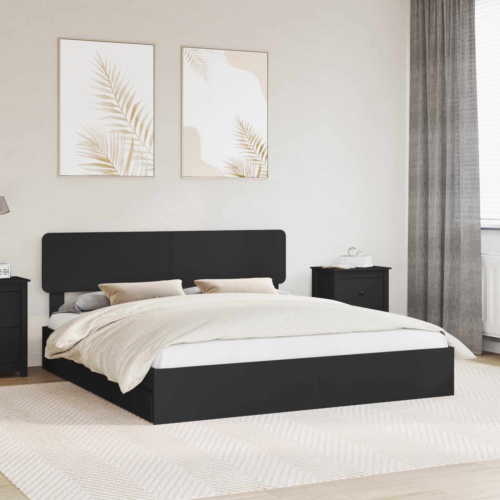 Aufbewahrungsbett Schwarz 200 x 200 cm Holzwerkstoff
