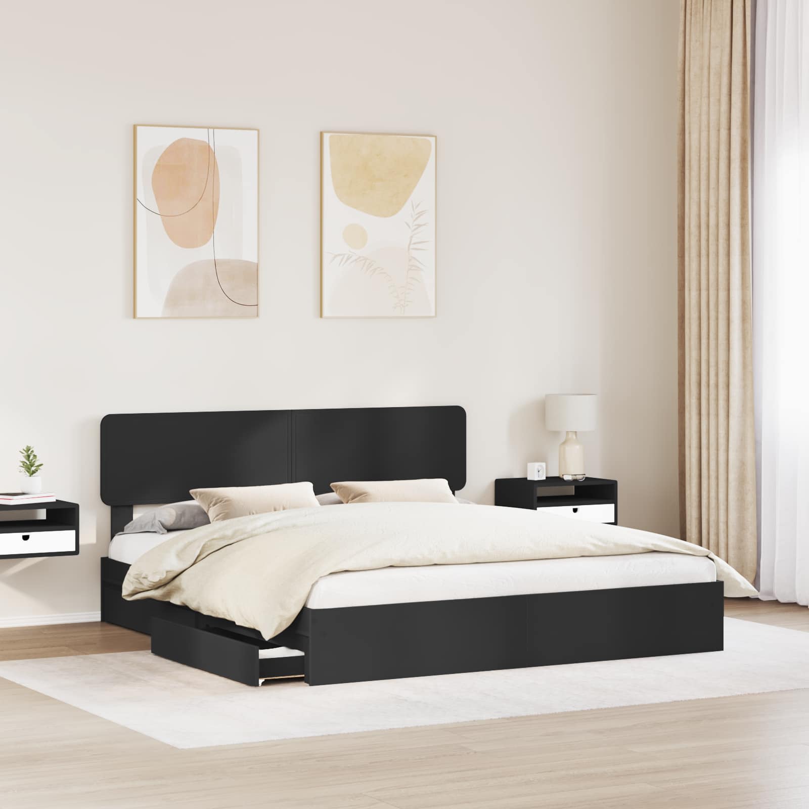Aufbewahrungsbett Schwarz 200 x 200 cm Holzwerkstoff – Bild 3
