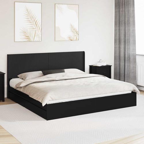 Bettgestell mit Stauraum und Kopfteil Schwarz 200 x 200 cm
