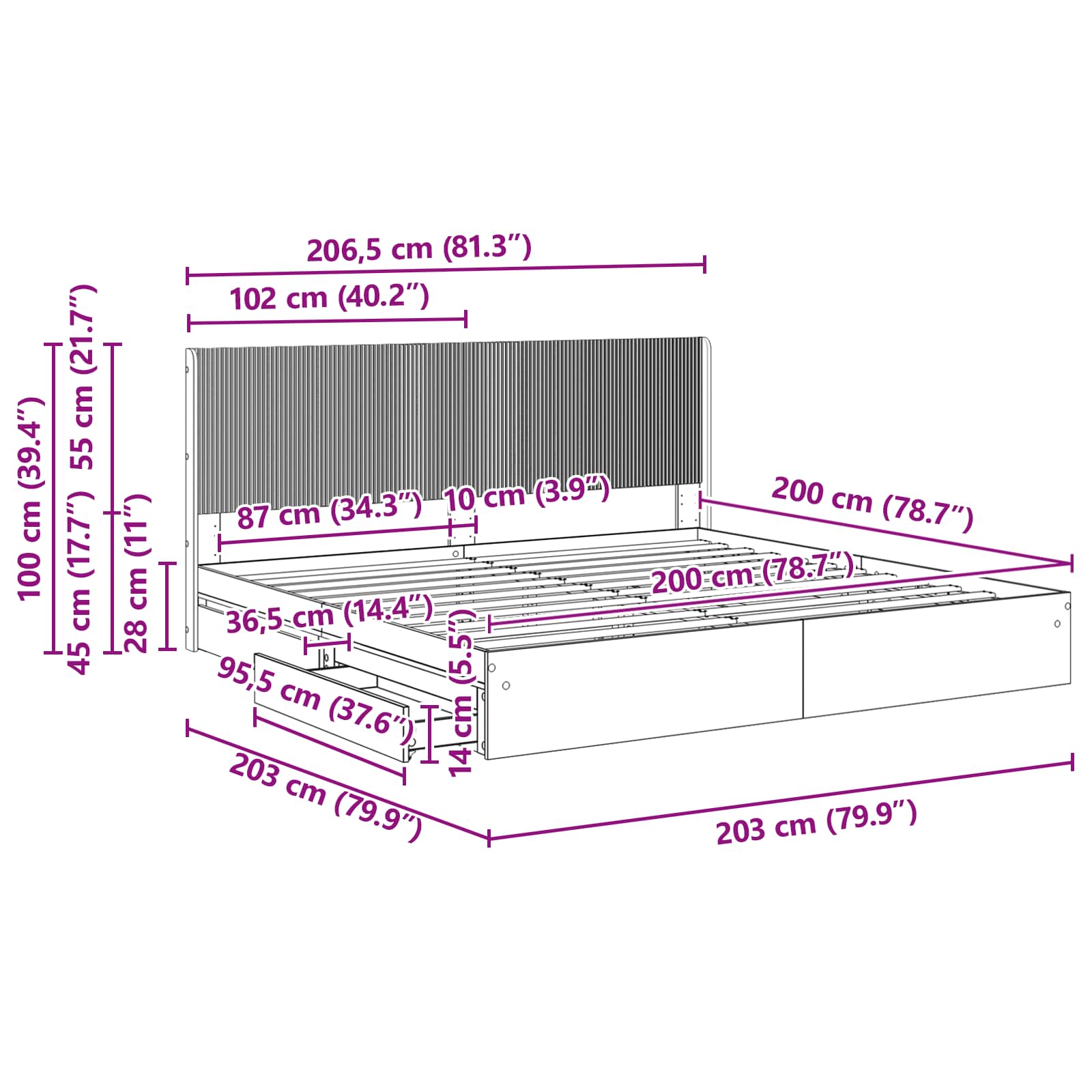 Bettgestell mit Stauraum und Kopfteil Schwarz 200 x 200 cm – Bild 11