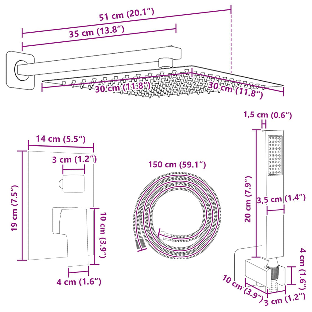 Verborgenes Duschsystem (Quadrat) Silber Edelstahl 201 – Bild 6