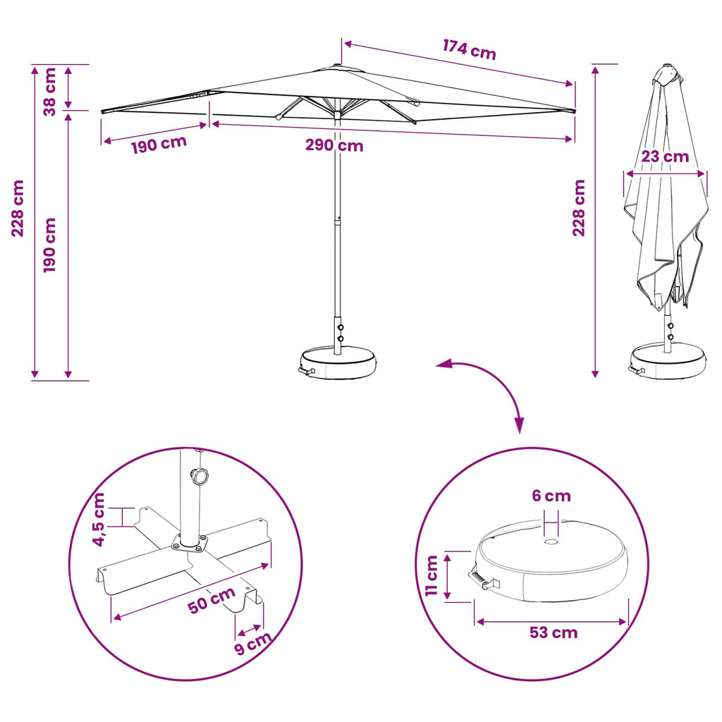 Garten-Schirm mit Fuß 200 x 300 cm Polyester Rechtwinklig Creme – Bild 8